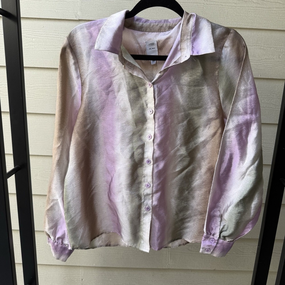 ICHI Valorie Shimmer Button Down Blouse Metallic Lurex‎ Shirt Scandinavian Style